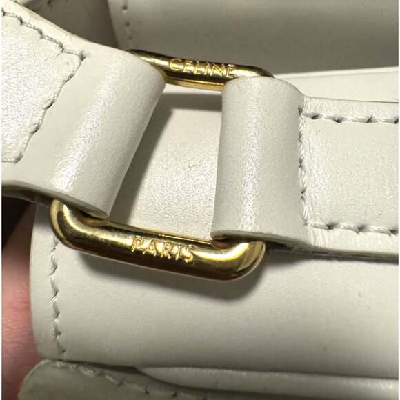 Celine Triomphe White Leather Shoulder Bag With Gold Hardware - Picture 10 of 16